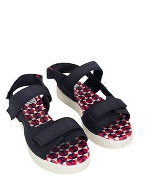 Tory Sport T Strap Platform Sandals 7.5M Navy/Red/White Geometric Pattern